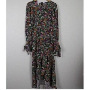 Topshop‎ Womens Floral Midi Dress SZ 8 Medium Black